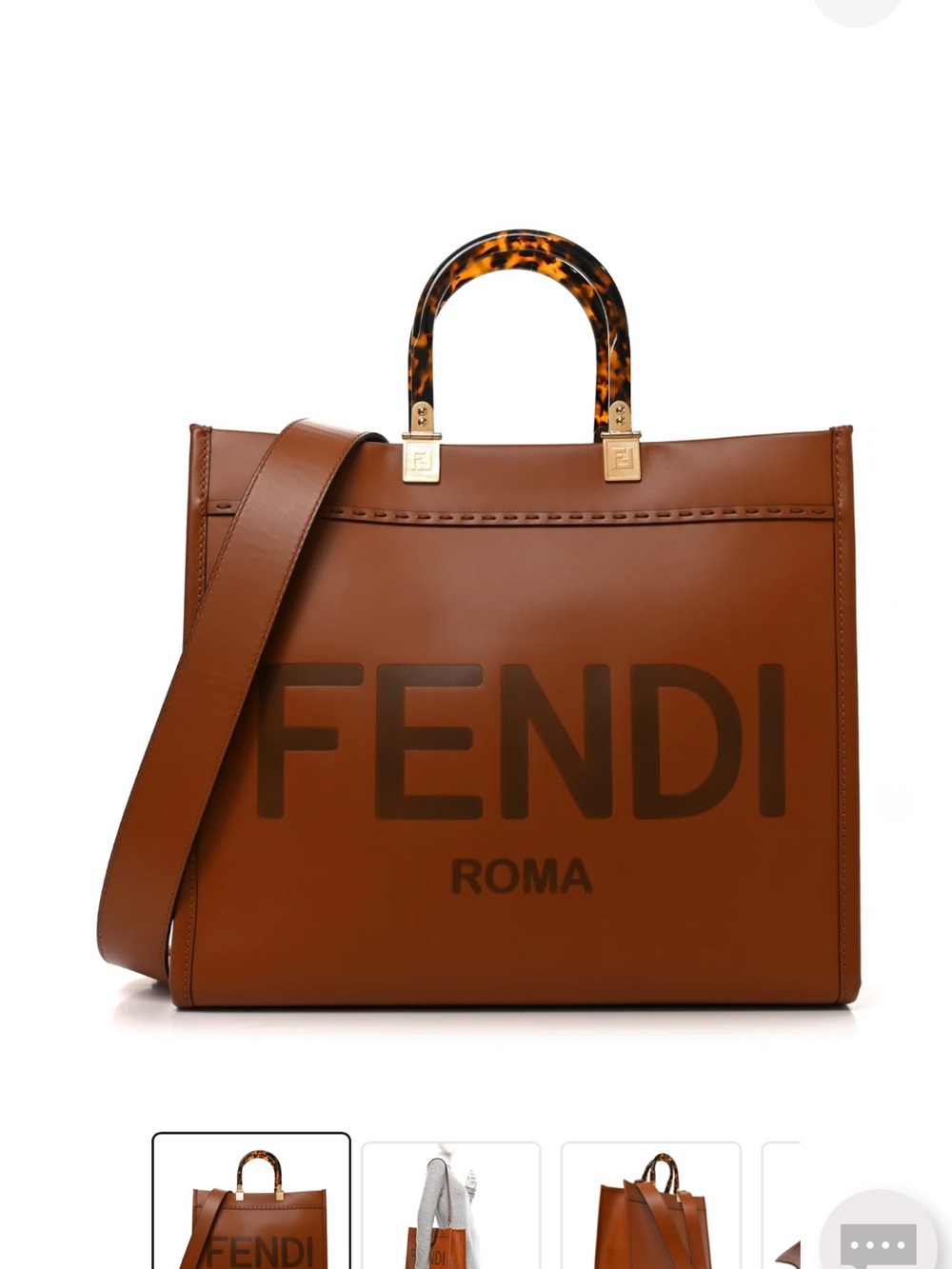 Fendi Brown Logo Tote with Tortoiseshell Top Handles